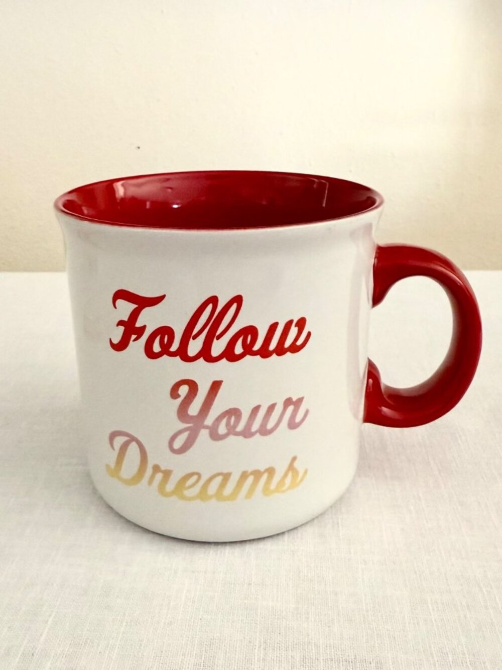 Darbie Angell Follow Your Dreams 18oz Ceramic Mug Red Motivational Coffee Cup